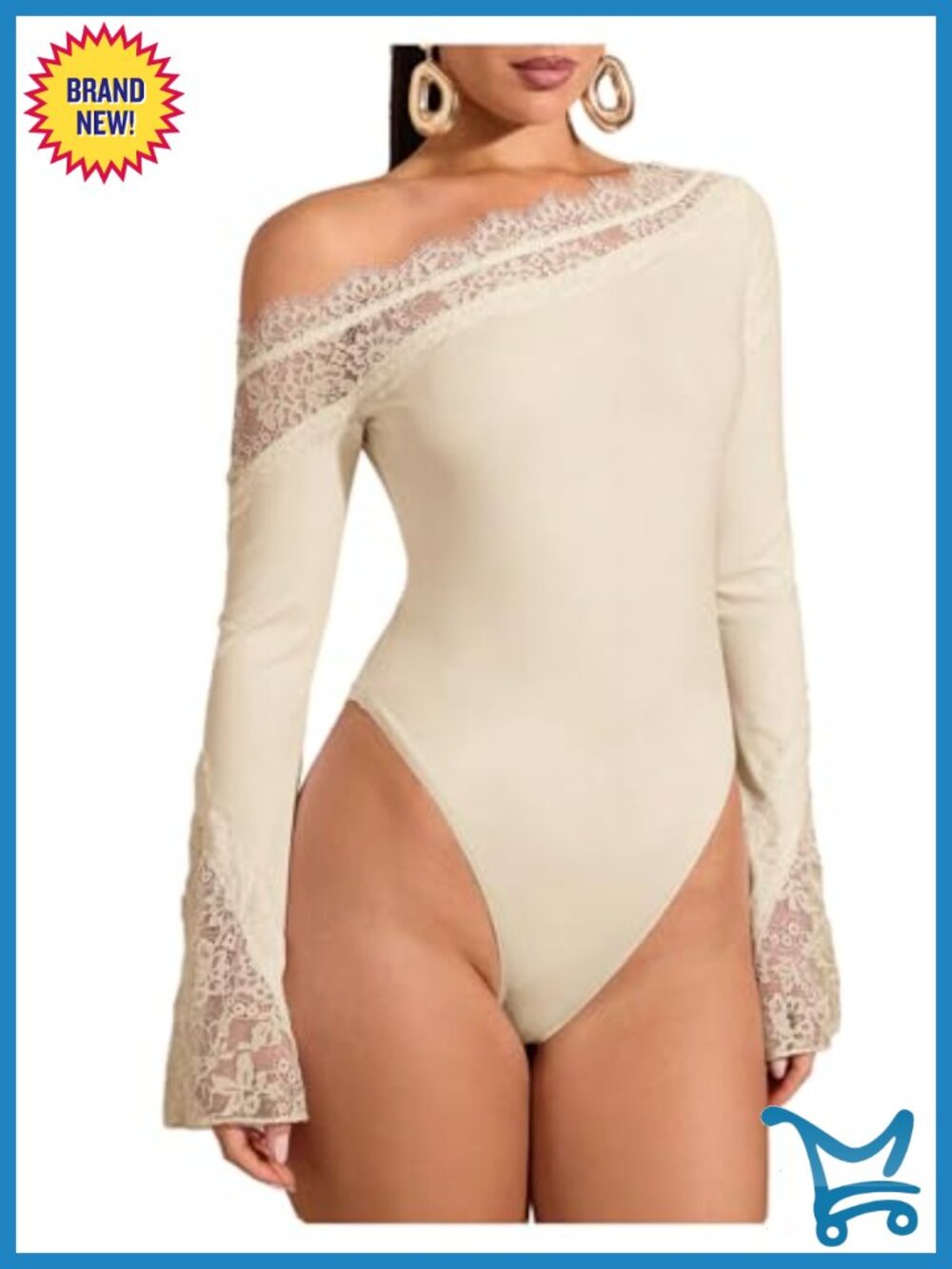 Lace One Shoulder Long Sleeve Bodysuit Leotard Top Slim Fit